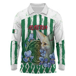 Personalized Algeria Long Sleeve Polo Shirt Fennec And Iris Grunge Style - African Pride