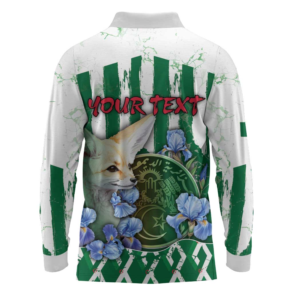 Personalized Algeria Long Sleeve Polo Shirt Fennec And Iris Grunge Style - African Pride