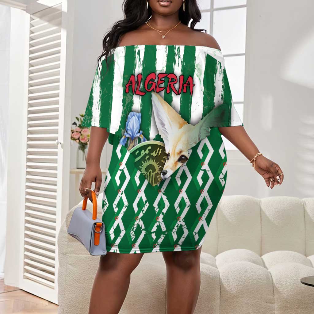 Personalized Algeria Off Shoulder Short Dress Fennec And Iris Grunge Style - African Pride