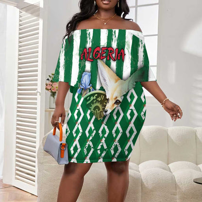 Personalized Algeria Off Shoulder Short Dress Fennec And Iris Grunge Style - African Pride