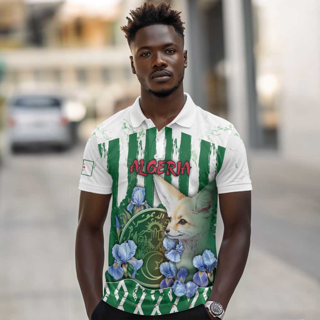 Personalized Algeria Polo Shirt Fennec And Iris Grunge Style - African Pride