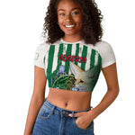 Personalized Algeria Raglan Cropped T shirt Fennec And Iris Grunge Style - African Pride