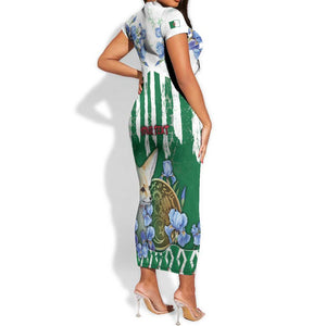 Personalized Algeria Short Sleeve Bodycon Dress Fennec And Iris Grunge Style - African Pride