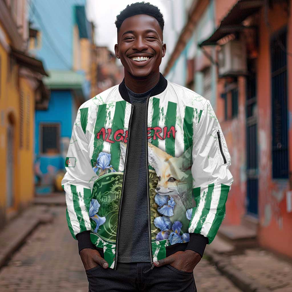 Personalized Algeria Sleeve Zip Bomber Jacket Fennec And Iris Grunge Style - African Pride