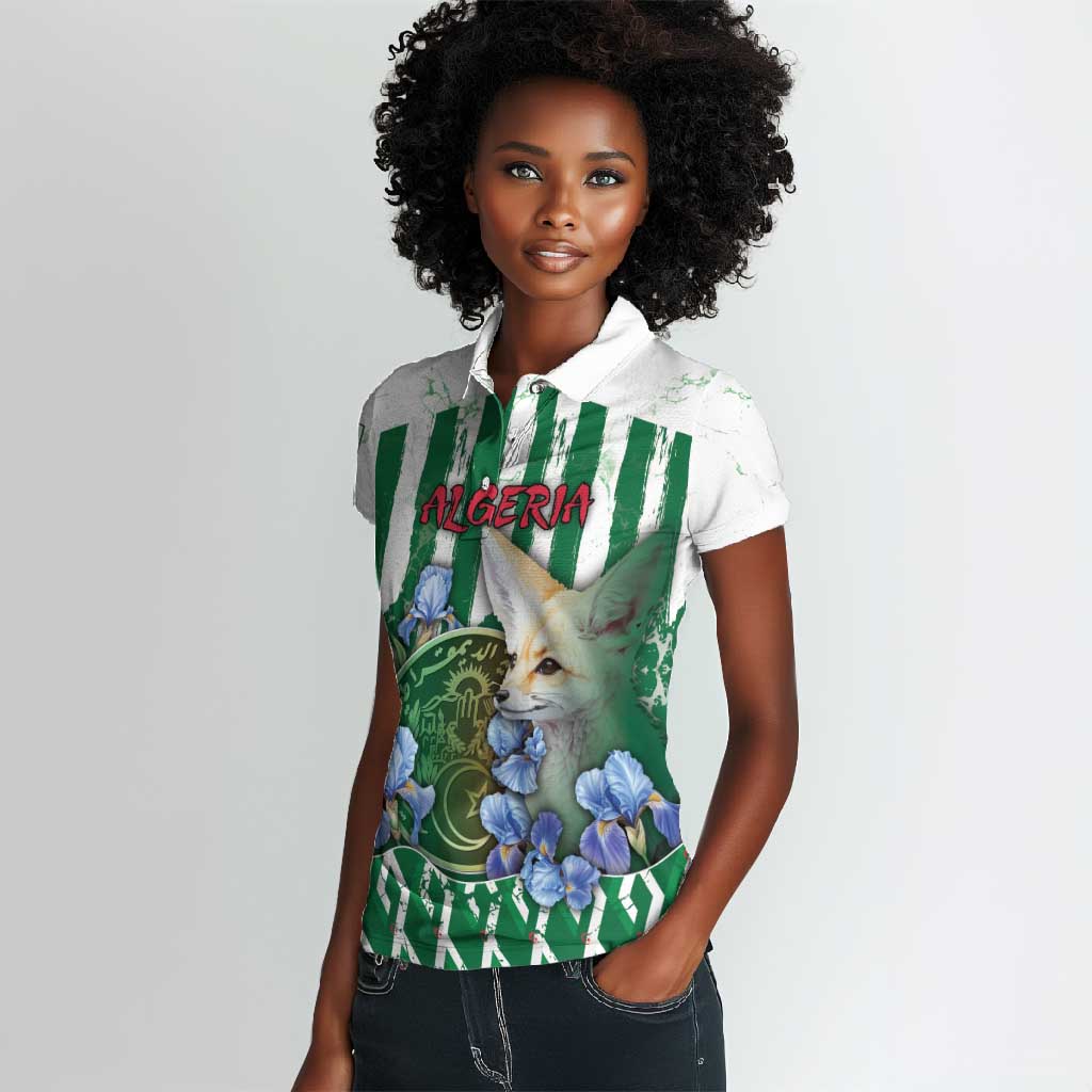 Personalized Algeria Women Polo Shirt Fennec And Iris Grunge Style - African Pride