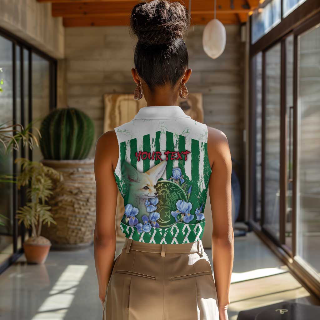 Personalized Algeria Women Sleeveless Polo Shirt Fennec And Iris Grunge Style - African Pride