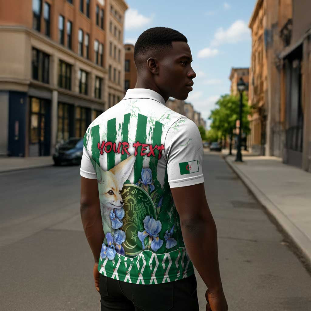 Personalized Algeria Zipper Polo Shirt Fennec And Iris Grunge Style - African Pride