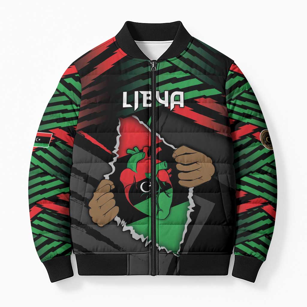 Personalized Libya In My Veins Bomber Puffer Jacket - African Pride