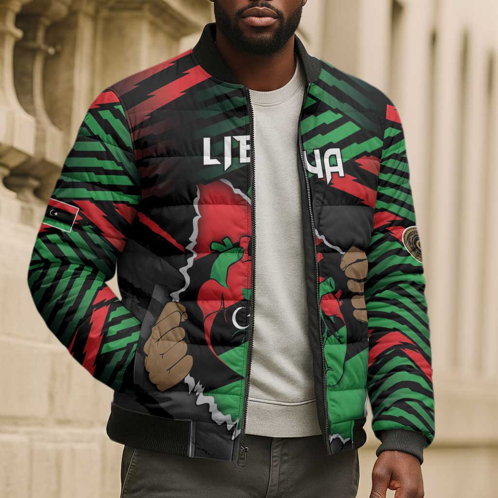 Personalized Libya In My Veins Bomber Puffer Jacket - African Pride