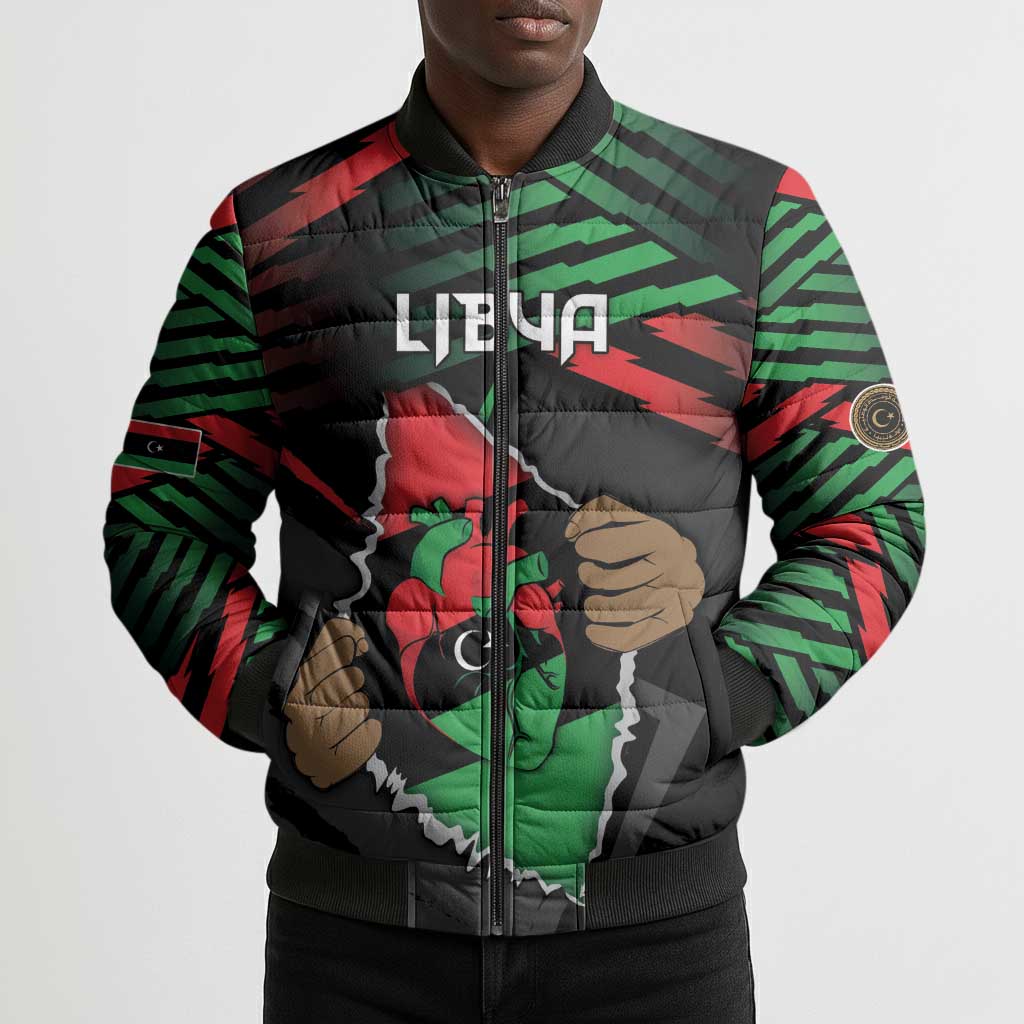 Personalized Libya In My Veins Bomber Puffer Jacket - African Pride