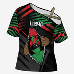 Personalized Libya In My Veins Cross Shoulder Shirt - African Pride