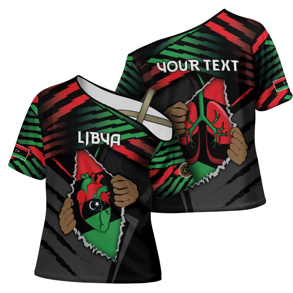 Personalized Libya In My Veins Cross Shoulder Shirt - African Pride