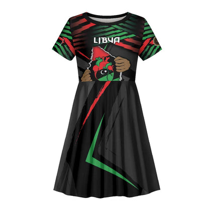 Personalized Libya In My Veins Kid Short Sleeve Dress - African Pride