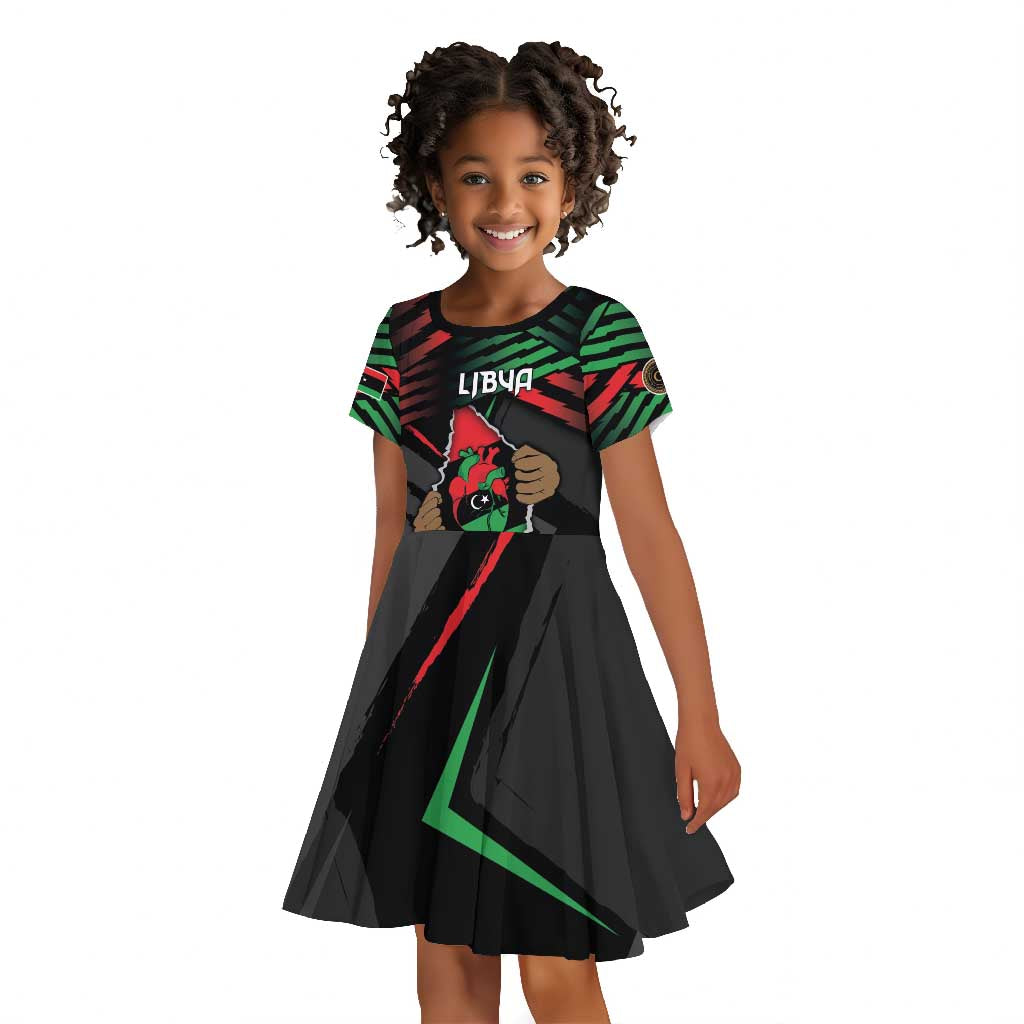 Personalized Libya In My Veins Kid Short Sleeve Dress - African Pride