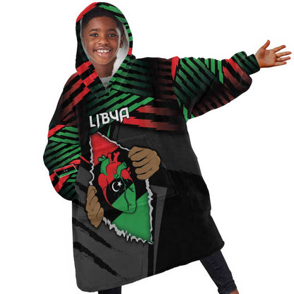 Personalized Libya In My Veins Kid Wearable Blanket Hoodie - African Pride