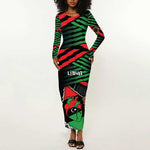 Personalized Libya In My Veins Long Sleeve Bodycon Dress - African Pride