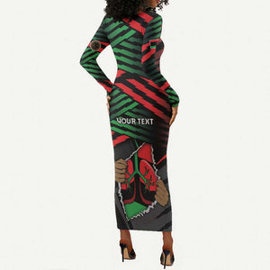 Personalized Libya In My Veins Long Sleeve Bodycon Dress - African Pride