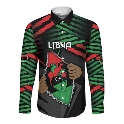 Personalized Libya In My Veins Long Sleeve Button Shirt - African Pride