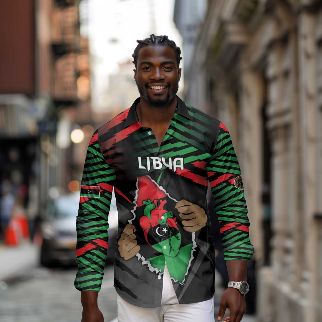 Personalized Libya In My Veins Long Sleeve Button Shirt - African Pride