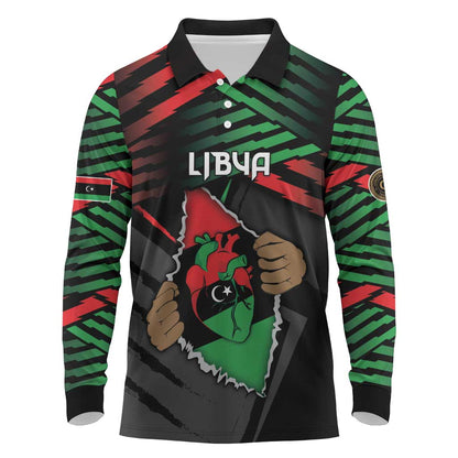 Personalized Libya In My Veins Long Sleeve Polo Shirt - African Pride