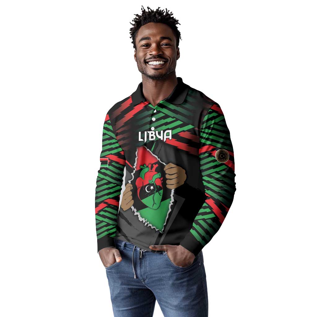 Personalized Libya In My Veins Long Sleeve Polo Shirt - African Pride
