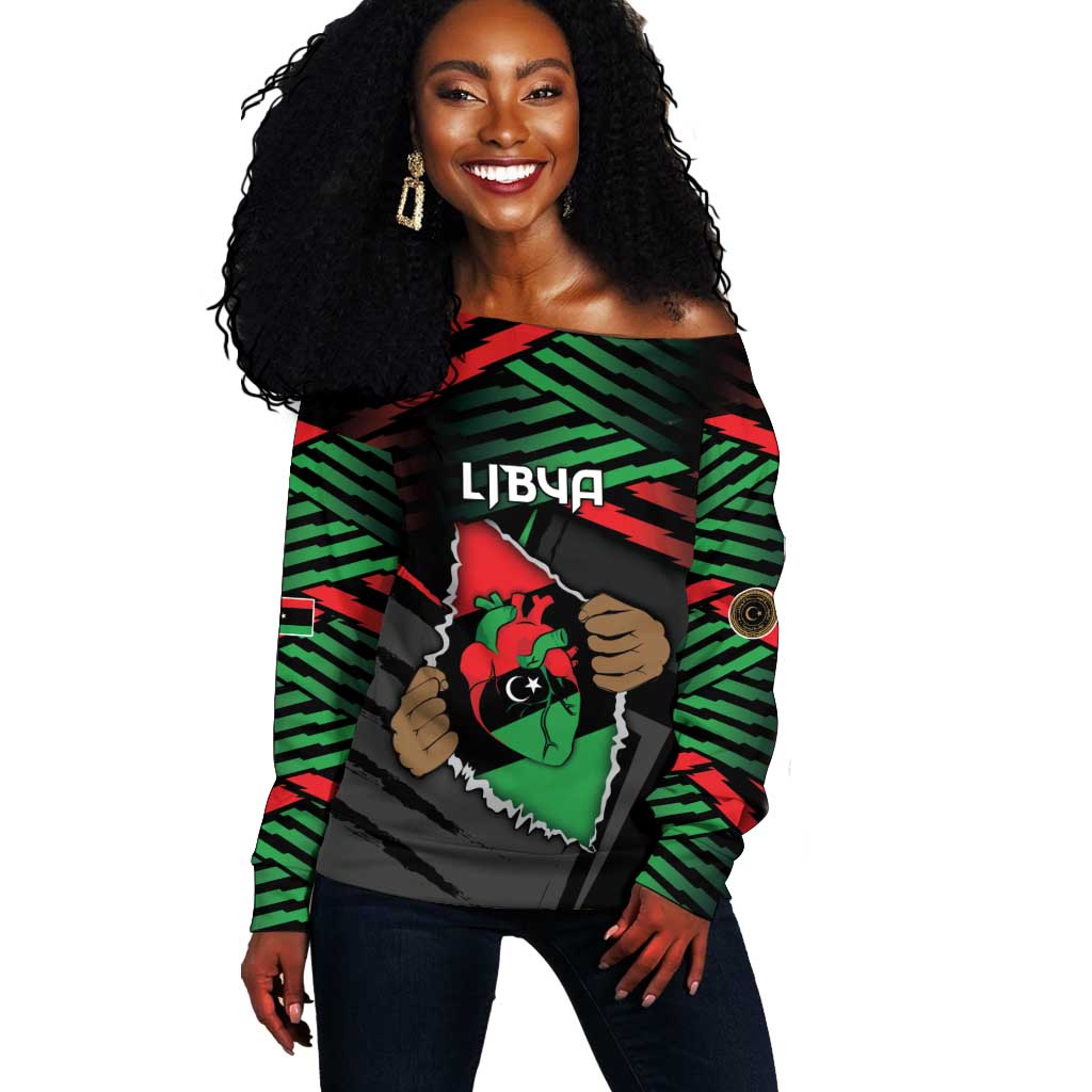 Personalized Libya In My Veins Off Shoulder Sweater - African Pride
