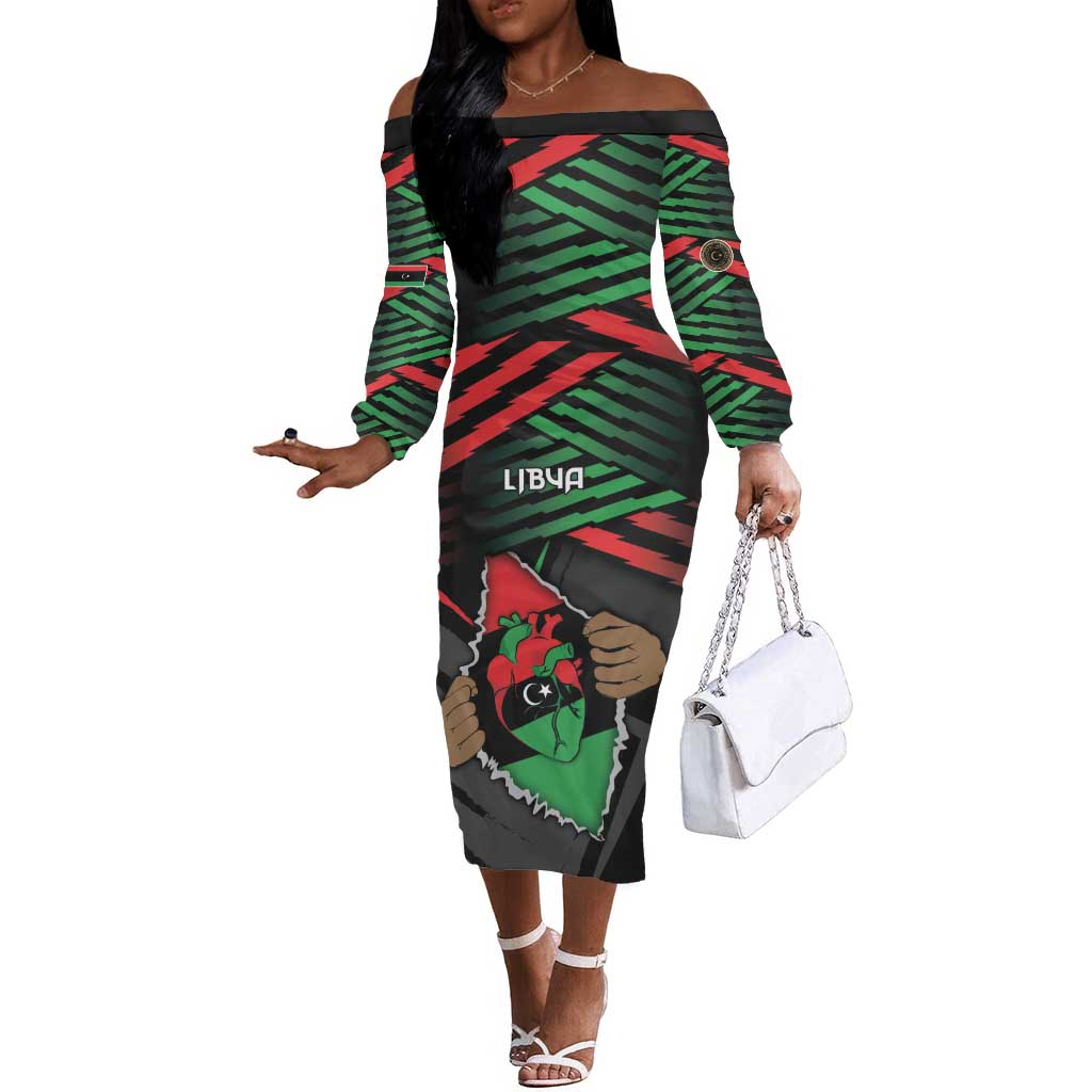 Personalized Libya In My Veins Off The Shoulder Long Sleeve Dress - African Pride