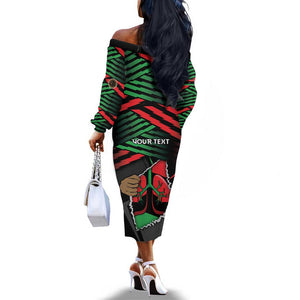Personalized Libya In My Veins Off The Shoulder Long Sleeve Dress - African Pride