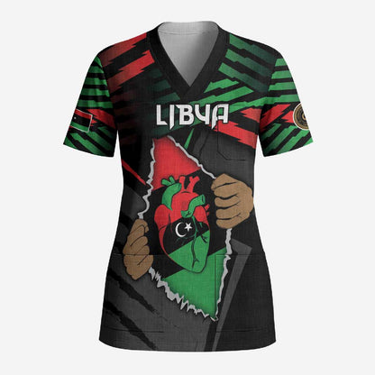 Personalized Libya In My Veins Scrub Top - African Pride