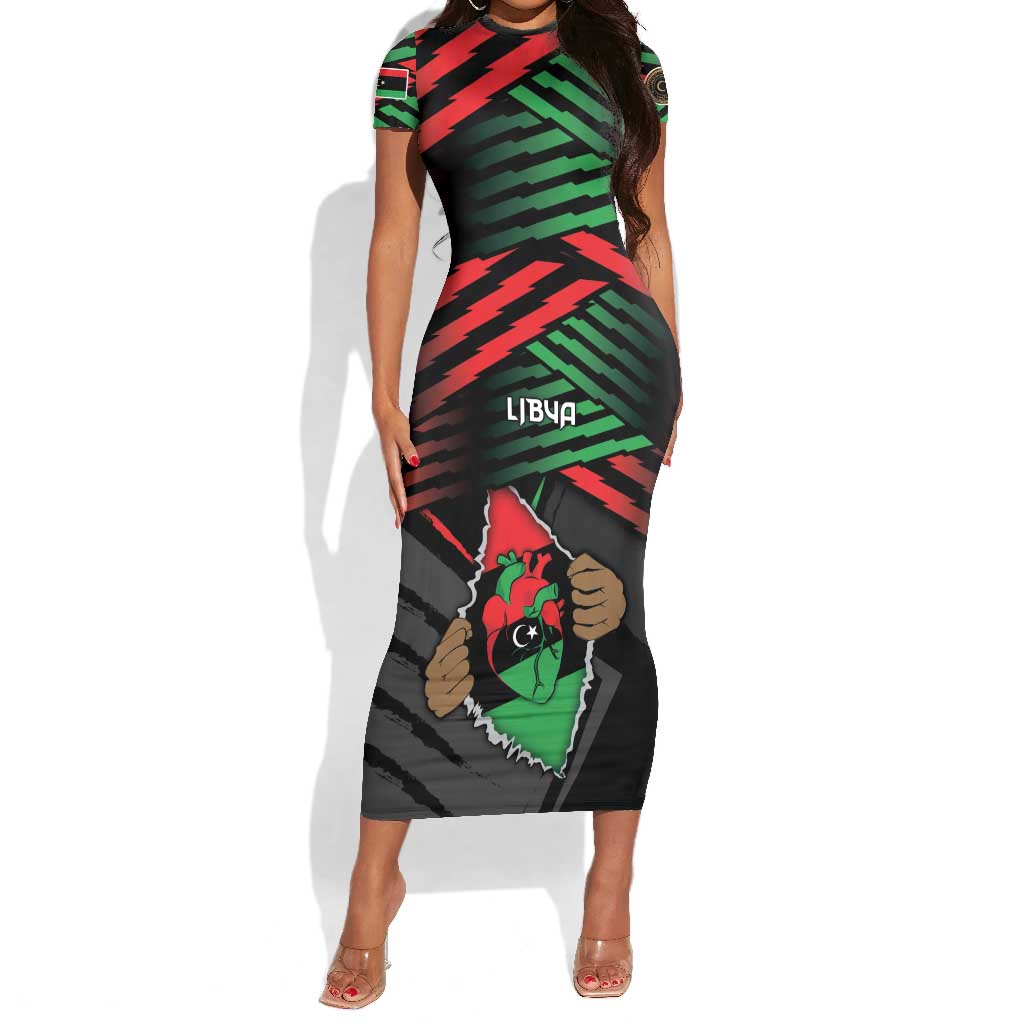 Personalized Libya In My Veins Short Sleeve Bodycon Dress - African Pride