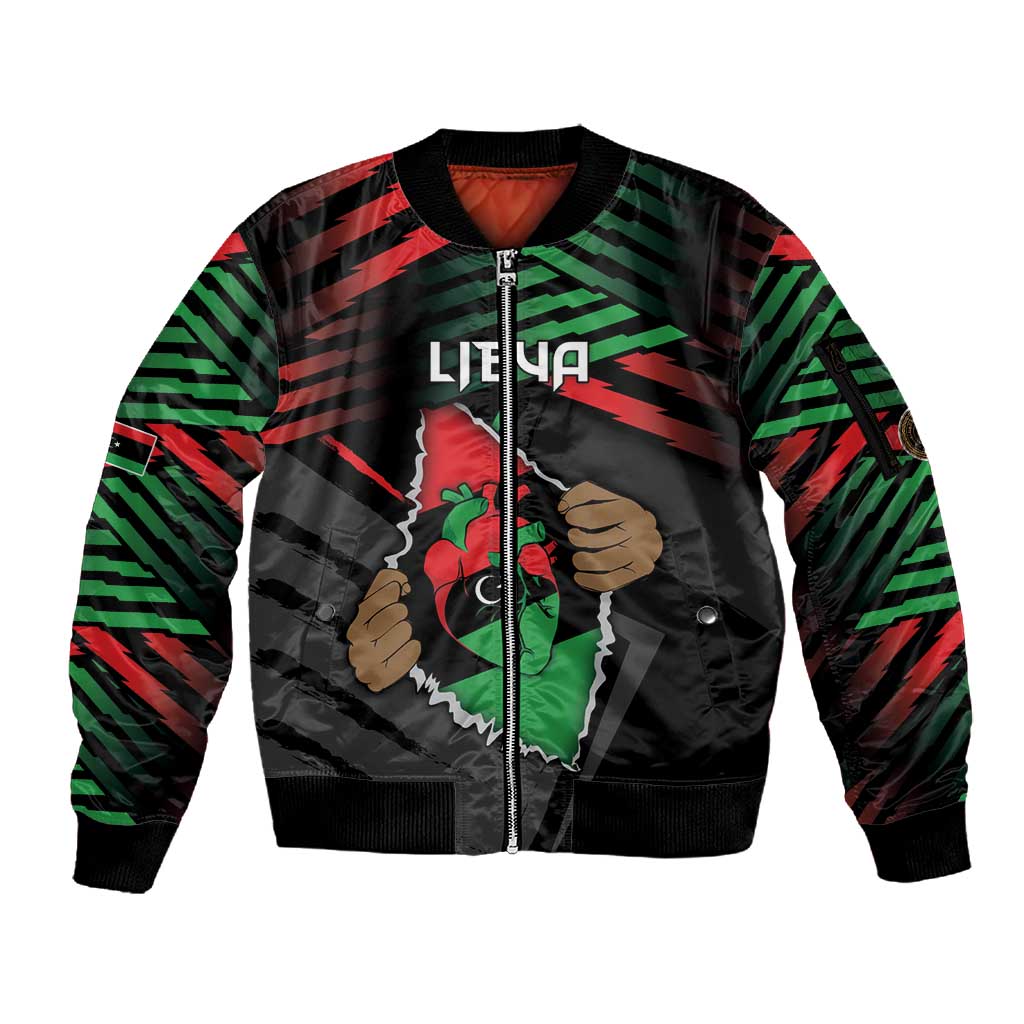 Personalized Libya In My Veins Sleeve Zip Bomber Jacket - African Pride