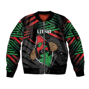 Personalized Libya In My Veins Sleeve Zip Bomber Jacket - African Pride