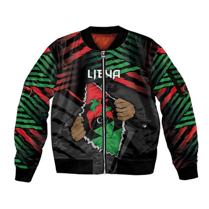 Personalized Libya In My Veins Sleeve Zip Bomber Jacket - African Pride