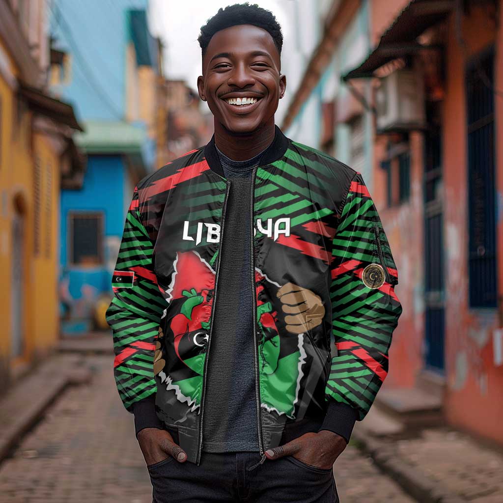 Personalized Libya In My Veins Sleeve Zip Bomber Jacket - African Pride