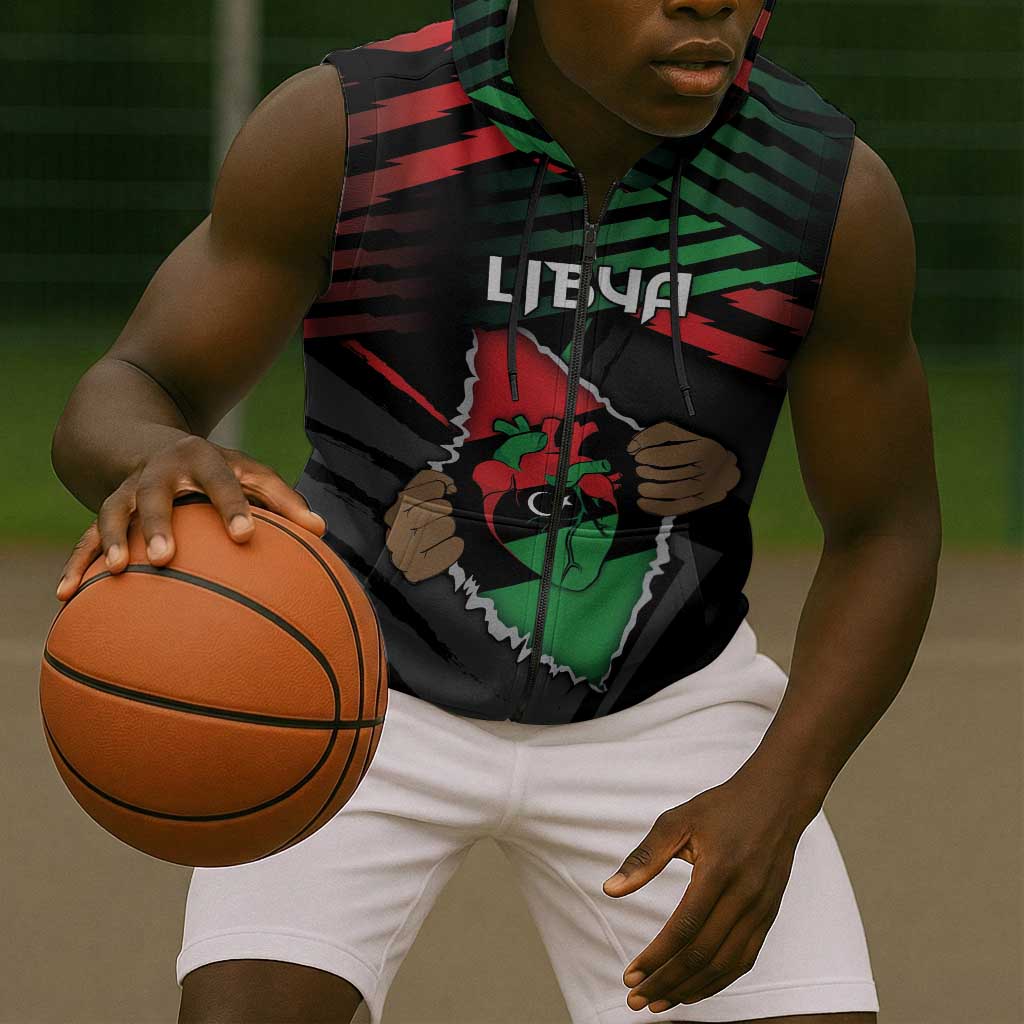 Personalized Libya In My Veins Sleeveless Zip Hoodie - African Pride