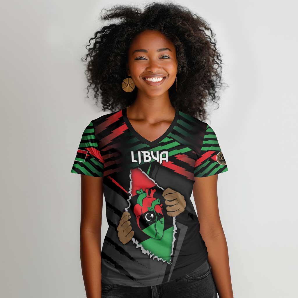 Personalized Libya In My Veins Women V-Neck T-Shirt - African Pride