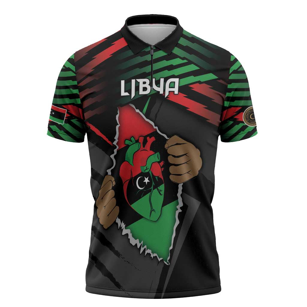 Personalized Libya In My Veins Zipper Polo Shirt - African Pride
