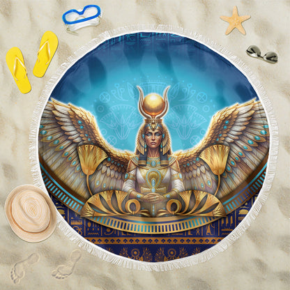 Egyptian Goddess Isis Beach Blanket Ancient Mythology Winged Queen