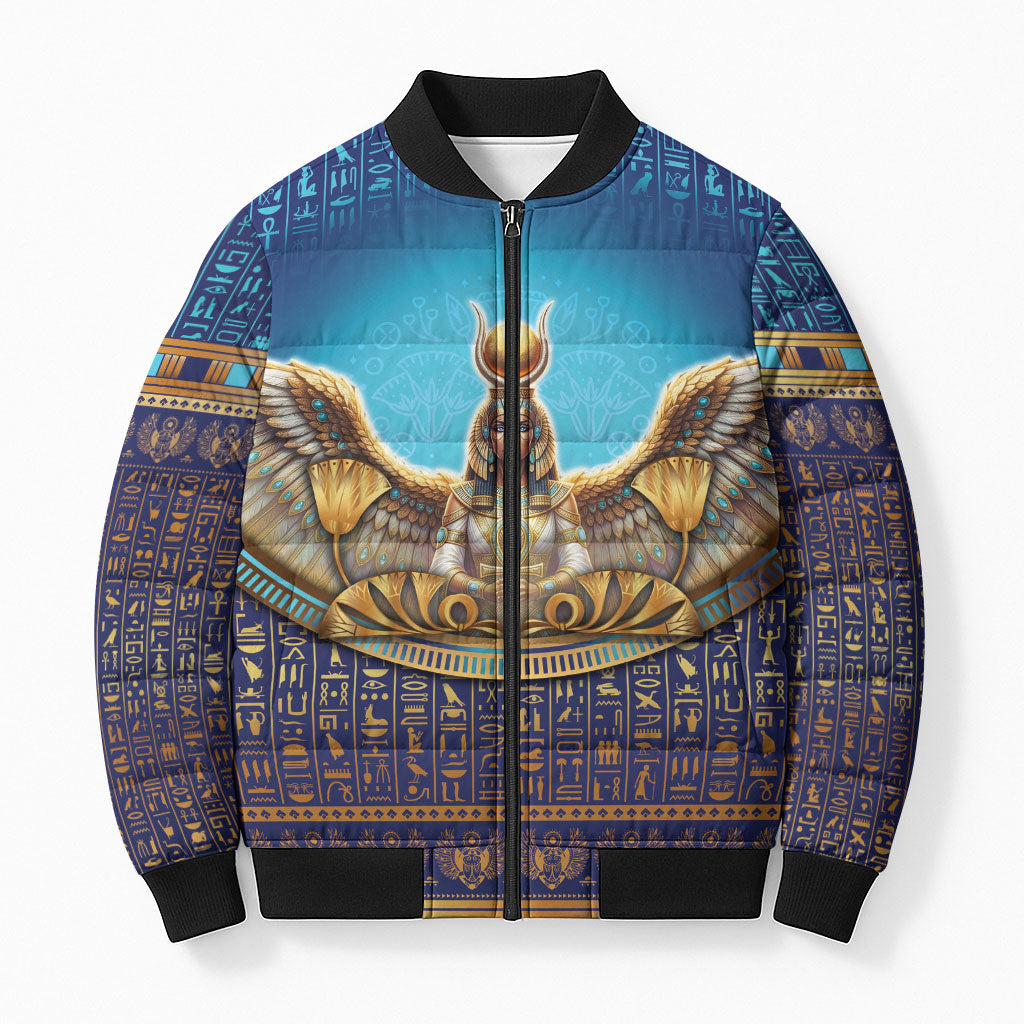Egyptian Goddess Isis Bomber Puffer Jacket Ancient Mythology Winged Queen