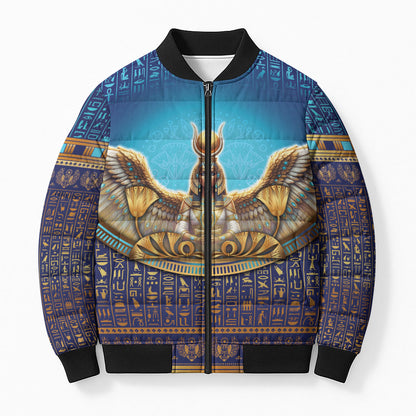 Egyptian Goddess Isis Bomber Puffer Jacket Ancient Mythology Winged Queen