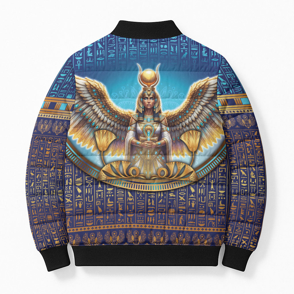 Egyptian Goddess Isis Bomber Puffer Jacket Ancient Mythology Winged Queen