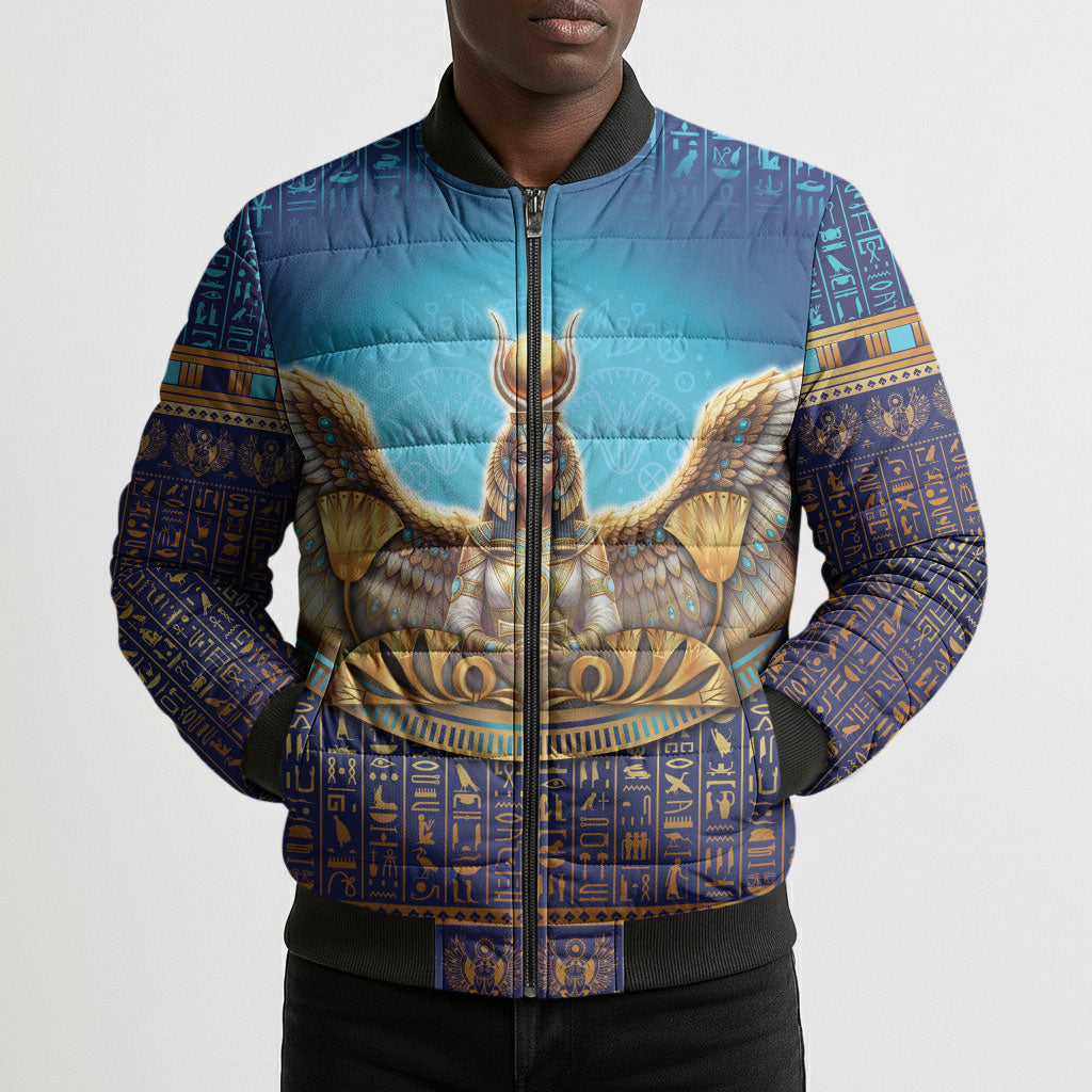 Egyptian Goddess Isis Bomber Puffer Jacket Ancient Mythology Winged Queen
