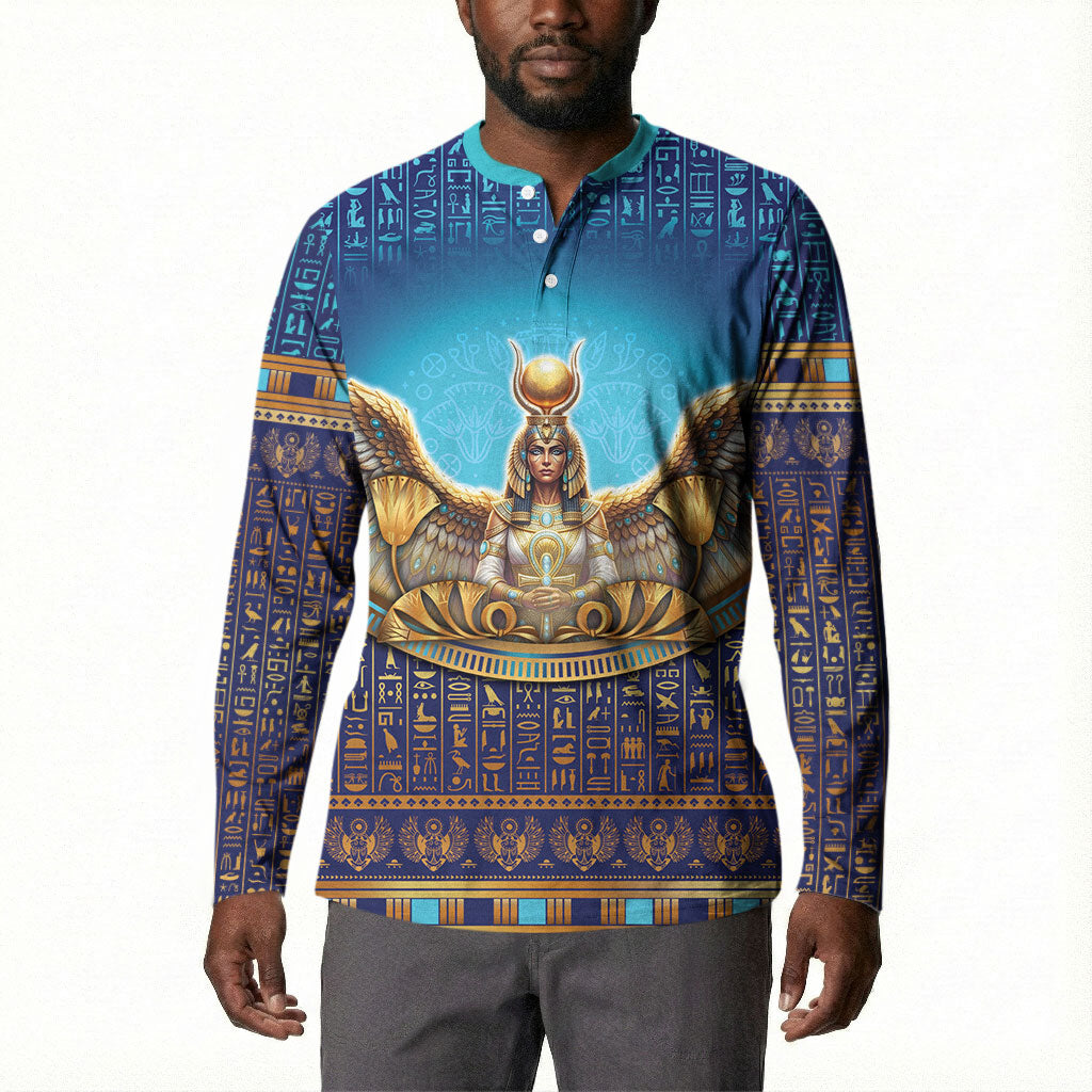 Egyptian Goddess Isis Button Sweatshirt Ancient Mythology Winged Queen