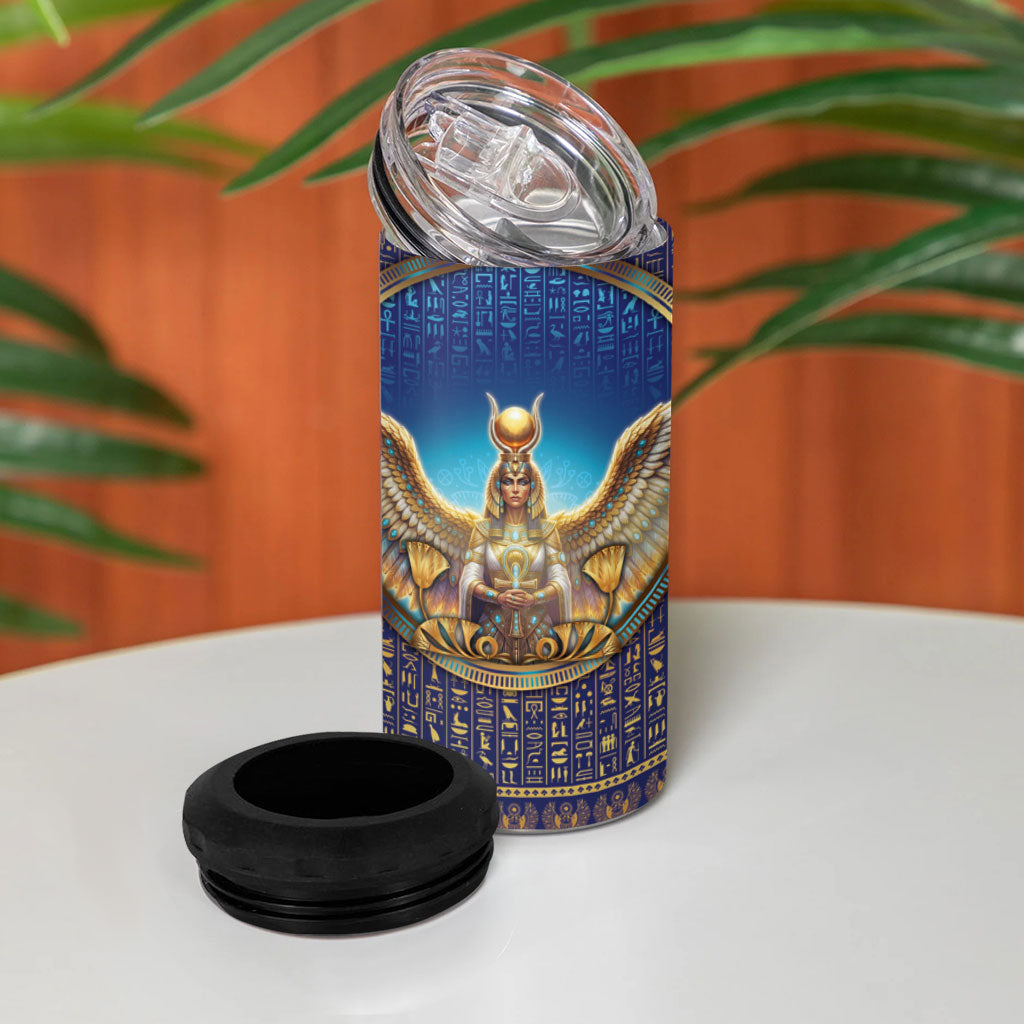 Egyptian Goddess Isis 4 in 1 Can Cooler Tumbler Ancient Mythology Winged Queen