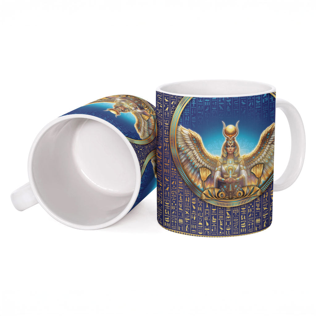 Egyptian Goddess Isis Ceramic Mug Ancient Mythology Winged Queen