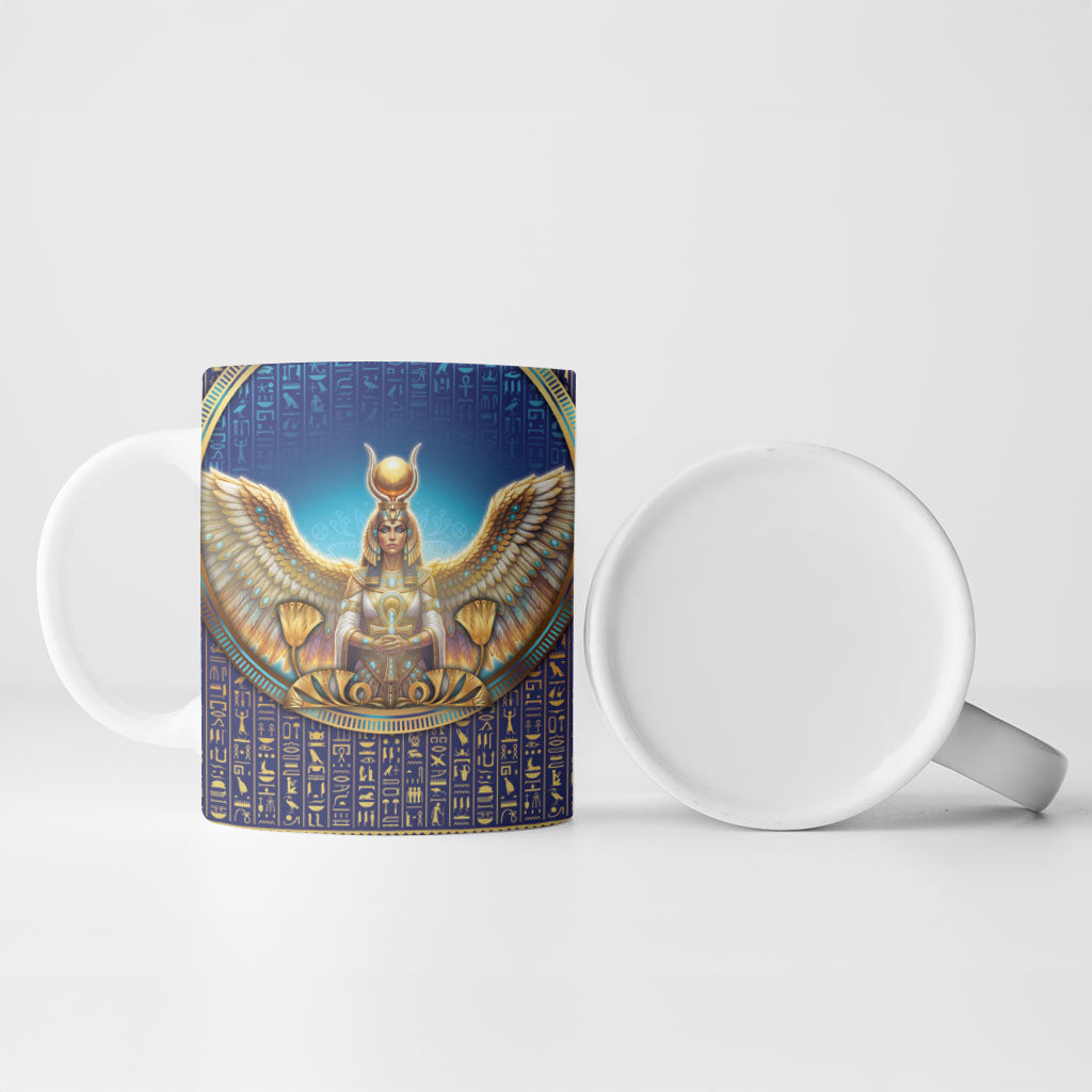 Egyptian Goddess Isis Ceramic Mug Ancient Mythology Winged Queen