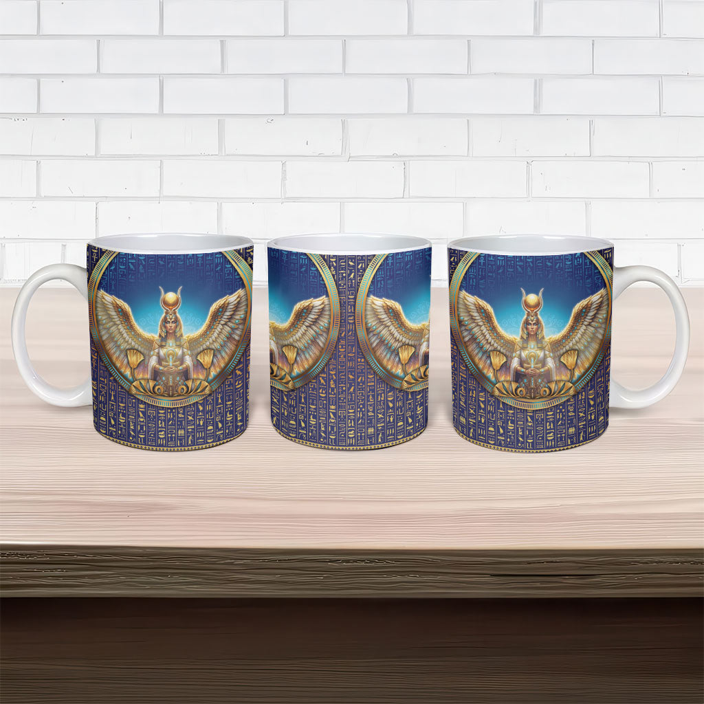 Egyptian Goddess Isis Ceramic Mug Ancient Mythology Winged Queen