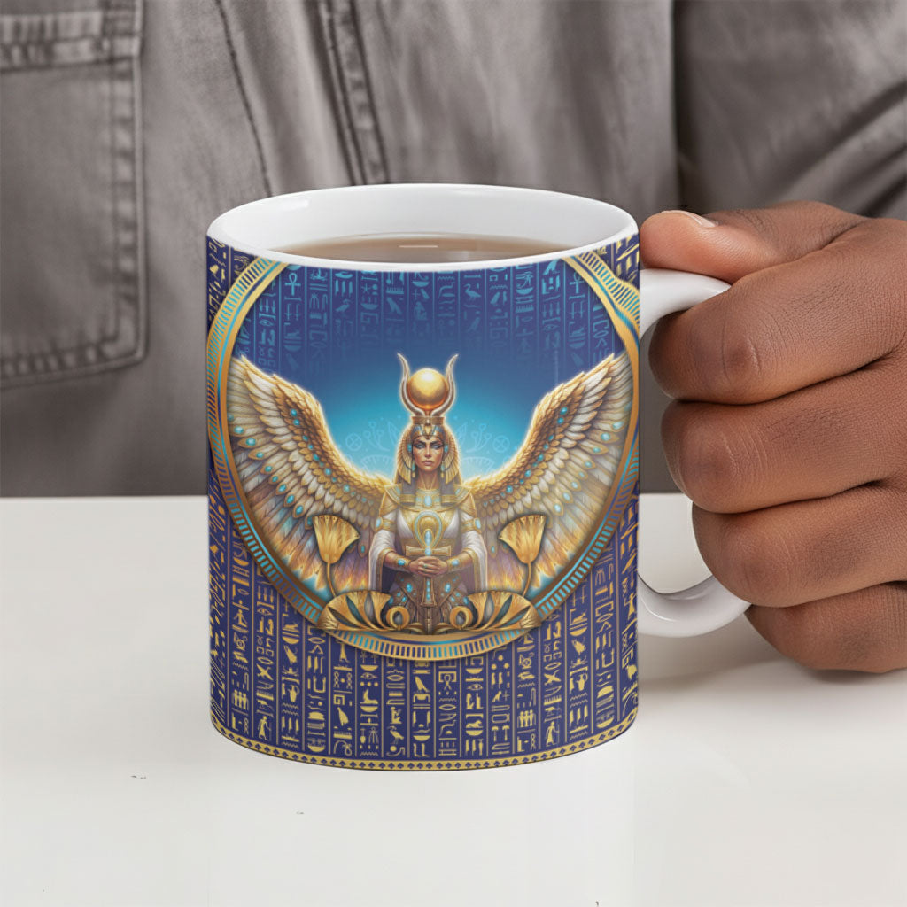 Egyptian Goddess Isis Ceramic Mug Ancient Mythology Winged Queen
