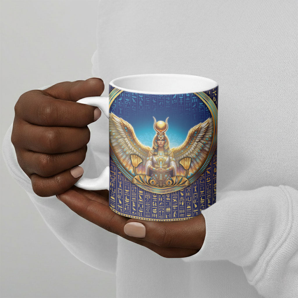 Egyptian Goddess Isis Ceramic Mug Ancient Mythology Winged Queen