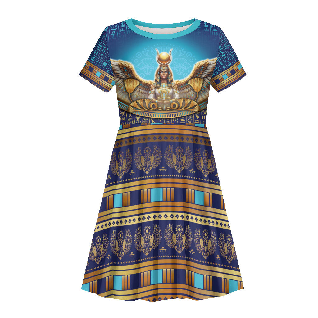 Egyptian Goddess Isis Kid Short Sleeve Dress Ancient Mythology Winged Queen